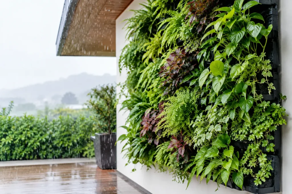 Jardín vertical exterior resistente a lluvia