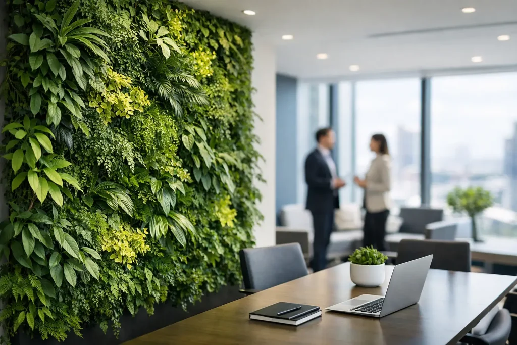 Jardín vertical para oficina corporativa eficaz